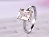1ct Emerald Cut Peach Morganite Engagement Ring Solitaire 14k White Gold Finish