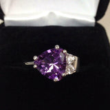 2.1ct Trillion Cut Purple Amethyst Diamond Petite Ring 14k White Gold Finish