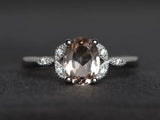 2ct Engagement Ring Oval Cut Morganite Leaf Accent Solitaire 14k White Gold Over