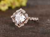 1ct Cushion Cut Morganite Solitaire Floral Engagement Ring 14k Rose Gold Finish