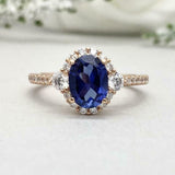 2.3ct Oval Cut Sapphire Diamond Accent Halo Engagement Ring 14k Rose Gold Finish