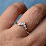 0.1ct Round Cut Moissanite Chevron V Stackable Women Ring 14K Yellow Gold Plated