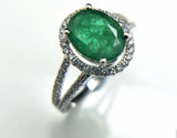 2.2ct Engagement Ring Oval Cut Green Emerald Split Shank Halo 14k WhiteGold Over