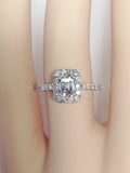 2Ct Emerald Cut Diamond Halo Engagement Ring 14K White Gold Finish Round Accents