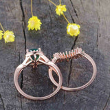 2.3ct Engagement Ring Pear Cut Emerald Crown Tiara Bridal Set 14k Rose Gold Over