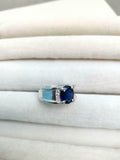 2ct Engagement Ring Oval Cut Blue Sapphire Solitaire Wide 14k White Gold Finish