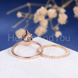 1ct Pear Cut Simulated Morganite Solitaire Ring Bridal Set 14k Rose Gold Plated