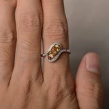 2ct Pear Cut Yellow Citrine Swirl Unique Engagement Ring 14k White Gold Finish