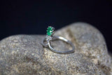 0.4ct Engagement Ring Oval Cut Green Emerald Minimalist 14k White Gold Finish