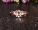 1ct Oval Cut Simulated Morganite Three Stone Engagement Ring 14k RoseGold Plated
