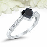 1ct Heart Black Diamond Engagement Ring Swirl Round Accent 14k White Gold Finish