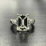 3.5Ct Emerald Cut Diamond Baguette Accents Engagement Ring 14K White Gold Finish