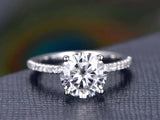 1.5ct Round Cut Diamond Engagement Ring Accents Solitaire 18k White Gold Finish