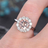 2ct Round Cut Peach Morganite Solitaire Engagement Ring 14k White Gold Finish