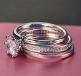 1.2ct Round Cut Diamond Engagement Ring 14k White Gold Finish Solitaire Trio Set