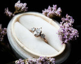 Round Accent Trilogy Engagement Ring 1.5ct Pear Cut Diamond 14k Rose Gold Finish