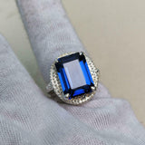 2.4ct Engagement Ring Emerald Blue Sapphire Dotted Ball Halo 14k White Gold Over