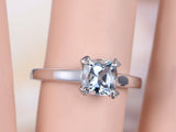 1ct Cushion Cut Blue Aquamarine Solitaire Engagement Ring 14k White Gold Finish