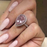 5.5ct Pear Cut Peach Morganite Diamond Halo Solitaire Ring 14K White Gold Finish