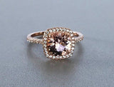 2ct Round Cut Peach Morganite Halo Solitaire Engagement Ring 14k RoseGold Finish