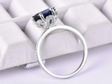 2ct Round Cut Blue Sapphire Engagement Ring Floral Design 14k White Gold Finish