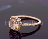1ct Cushion Cut Simulated Morganite Halo Engagement Ring 14k Rose Gold Plated