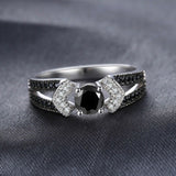 1ct Round Black Diamond Vintage Solitaire Engagement Ring 14k White Gold Finish