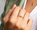 0.5ct Princess Cut Green Emerald Trilogy Minimalist Ring 14k Yellow Gold Finish