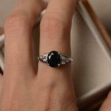 2.5ct Oval Cut Black Diamond Solitaire Honeycomb Accent Ring 14k White Gold Over