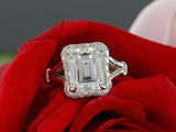 2.5ct Emerald Cut Diamond Split Band Halo Engagement Ring 14k White Gold Finish