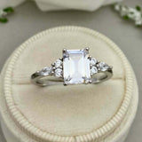 2.3ct Engagement Ring Emerald Cut Diamond Petite Solitaire 14k White Gold Finish
