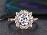 1.7ct Round Cut Diamond Vintage Halo Engagement Ring 14k Rose Gold Finish