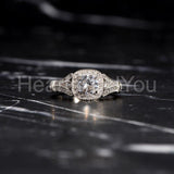 2.2ct Round Cut Moissanite Milgrain Split Halo Trio Set 14k White Gold Plated