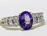 4ct Oval Cut Purple Amethyst Solitaire with Accent Ring 14k White Gold Finish