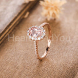 2ct Oval Cut Simulated Peach Morganite Halo Engagement Ring 14k Rose Gold Plated