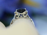 2ct Cushion Blue Sapphire Engagement Ring Milgrain Filigree 14k White Gold Over