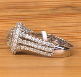 3.3ct Round Cut Diamond Engagement Ring Three Row Shank Halo 14k White Gold Over