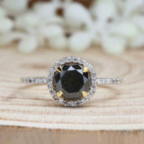 1.5ct Round Cut Black Diamond Engagement Ring Halo 14k Yellow Gold Finish
