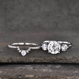 2.7ct Engagement Ring Round Cut Diamond Crown Bridal Set 14k White Gold Finish