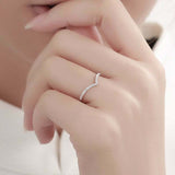 0.2ct Round Cut Diamond Wedding Band V Shaped Petite Curved 14k WhiteGold Finish