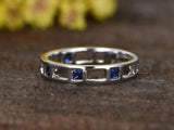 1.2ct Princess Blue Sapphire Wedding Band Open Gaps Eternity 14k White Gold Over