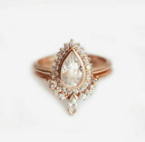 2ct Pear Cut Diamond Engagement Ring 14k Rose Gold Finish Halo Curved Bridal Set
