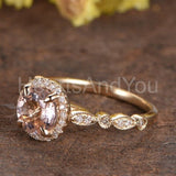 1ct Round Cut Simulated Peach Morganite Halo Engagement Ring 14k RoseGold Plated