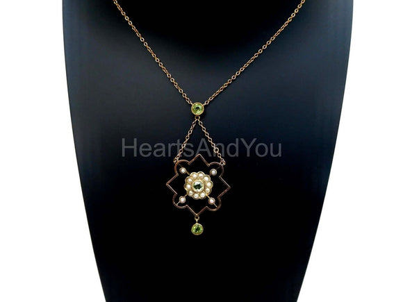 1ct Round Cut Simulated Peridot Floral Geometric Pendant 14k Yellow Gold Plated