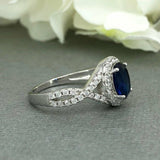 2ct Oval Cut Blue Sapphire Halo Infinity Engagement Ring 14k White Gold Finish