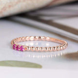 0.3ct Round Cut Pink Sapphire Engagement Ring Trilogy Beaded 14k Rose Gold Over