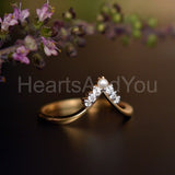 0.25ct Round Cut Moissanite Curved Chevron Crown Ring 14K Yellow Gold Plated