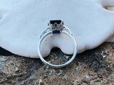 2.2ct Engagement Ring Cushion Cut Blue Sapphire Solitaire 14k White Gold Finish