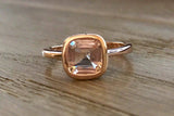 1.2ct Asscher Cut Peach Morganite Engagement Ring Bezel Set 14k Rose Gold Finish