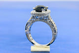 2.4ct Round Cut Black Diamond Engagement Ring Halo Milgrain 14k WhiteGold Finish